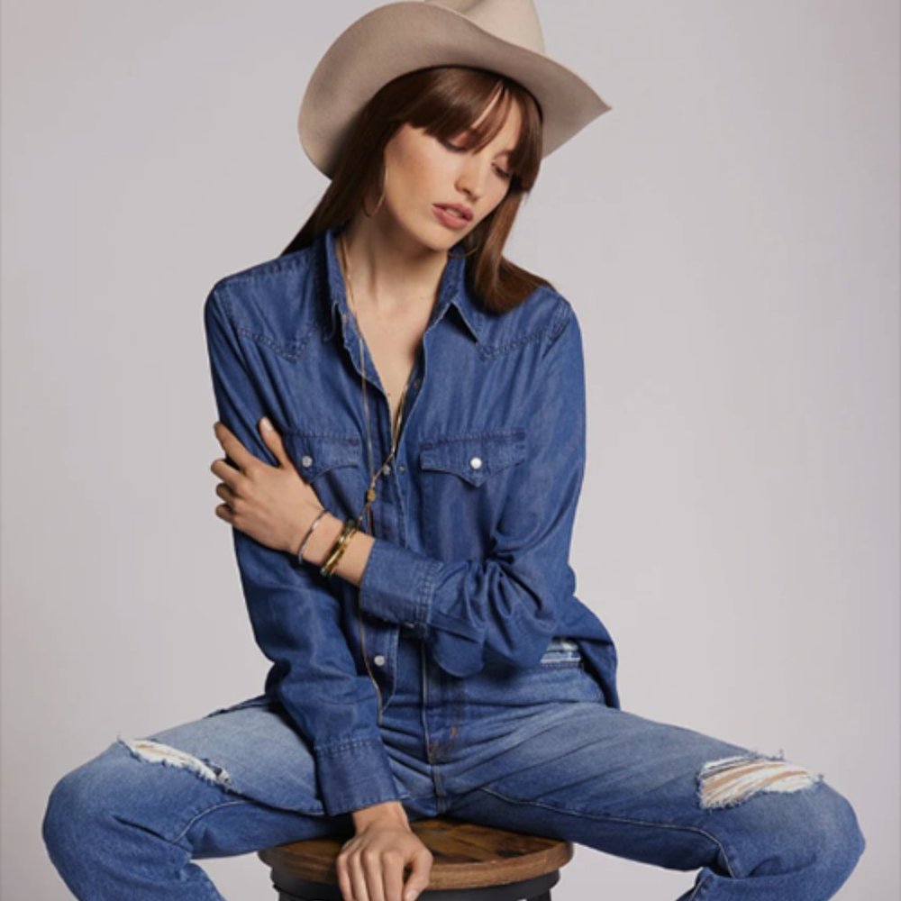Current Elliott The Treasure Denim Shirt Endeared Blue / L, NWOT